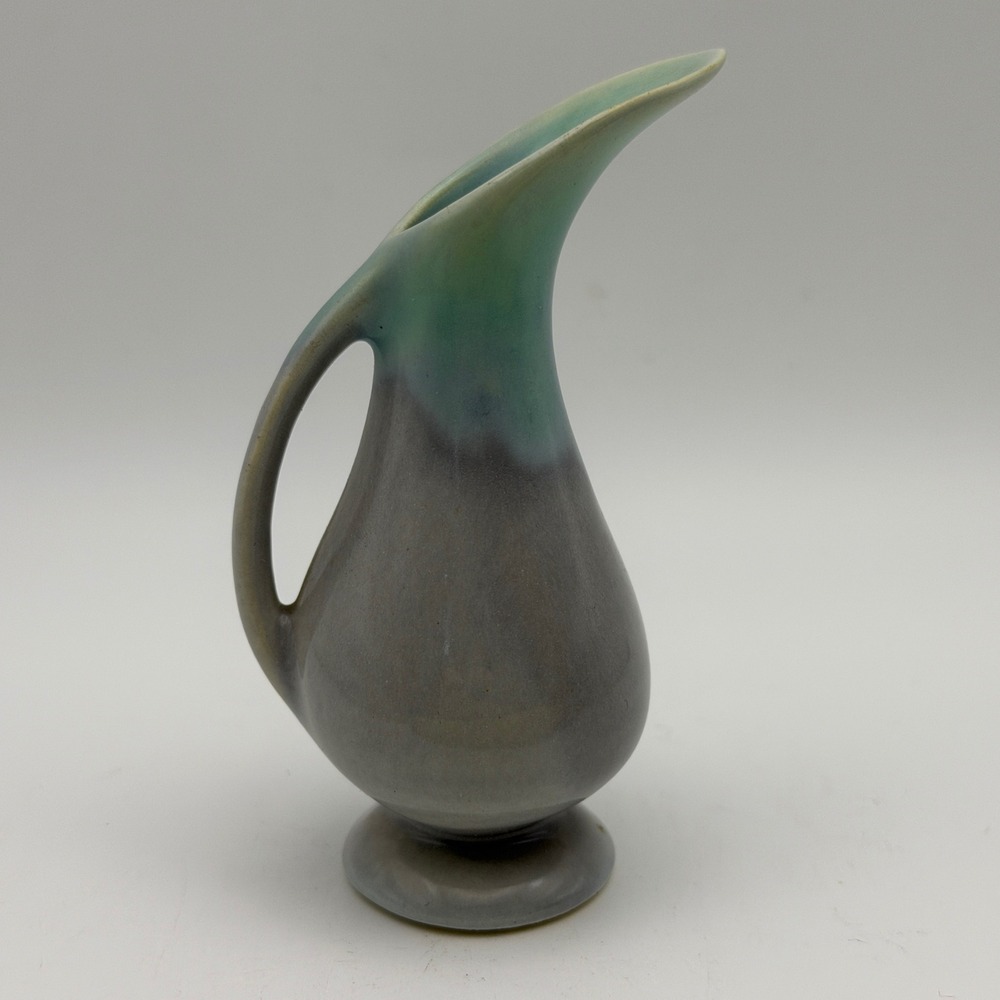 Mini MCM Studio Pottery Bud Vase Ewer Teal Gray Drip Glaze Mid Century Modern - Picture 2 of 9